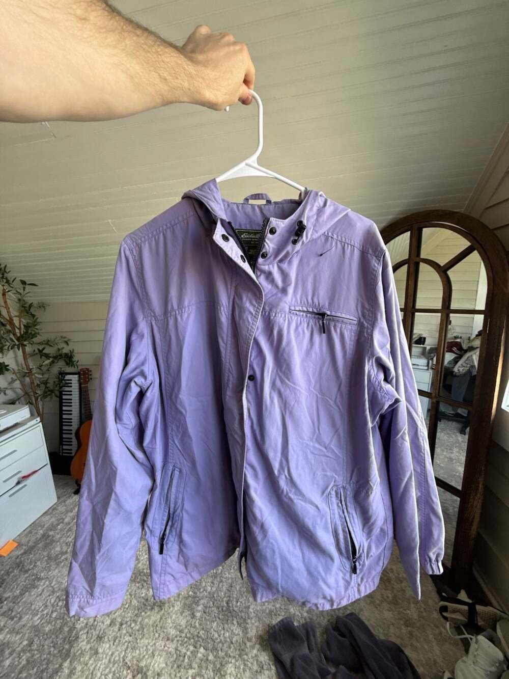 Vintage Eddie Bauer Women's Lilac Hooded Windbreaker Rain Jacket Size XL